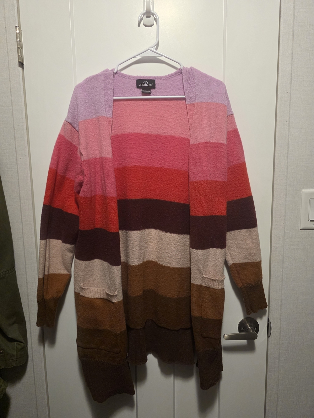 Jordache Pink, Red & Brown Striped Open Cardigan